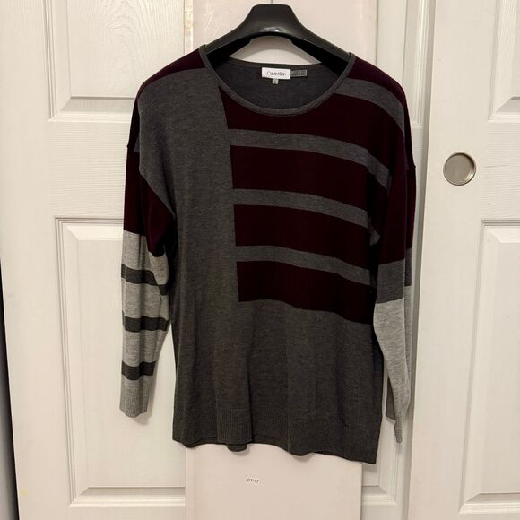 Calvin Klein Gray Color Block Long Sleeve Crew Neck Sweater Women's Large - Picture 3 of 10